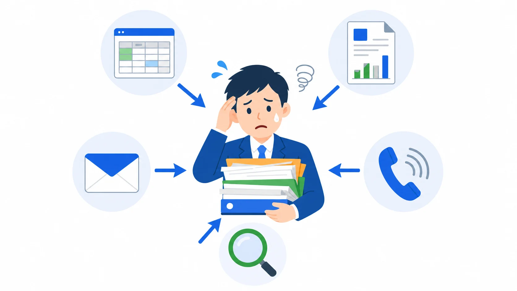 情報人材が足りず一人に仕事が集中するイメージ